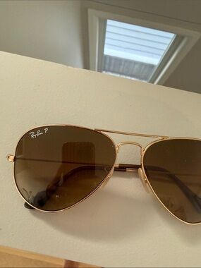Ray-Ban Gold Frame Aviator Sunglasses with Brown Lenses